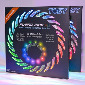 TOSY Flying Ring - 16 Million Color RGB LEDs or 12 LEDs, Super Bright, Lost Mode, Auto Light Up, Camping Essentials for Kids/Teens/Boy/Girl, Safe & Soft, Waterproof, Pool/Beach Games, Lightweight Toy