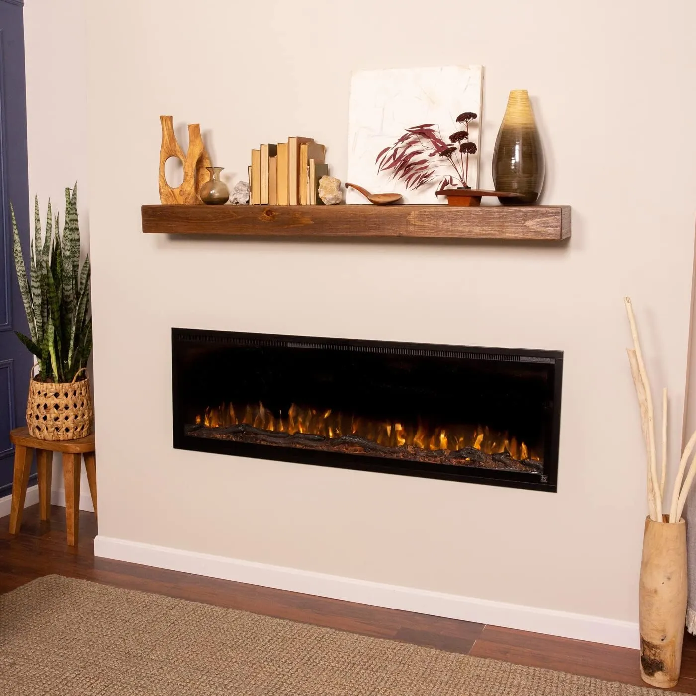 Touchstone Sideline Elite Smart 50” WiFi-Enabled Electric Fireplace - in-Wall Recessed - 60 Color Combinations - 1,500W Heater - Black - Log, Crystals & Driftwood - 80036