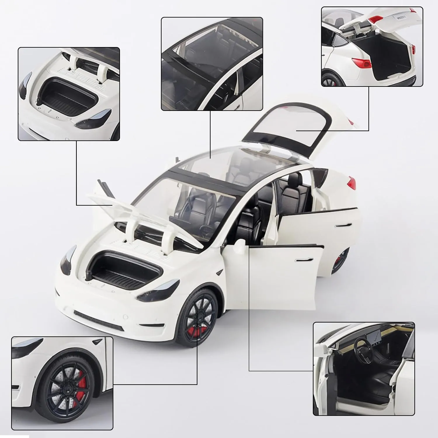 Toy Cars Y 1/24 Zinc Alloy Diecast Metal Model Car, Pull Back Toy Model with Light and Music, Suitable for Children Aged 3 and Above as Gifts(White)