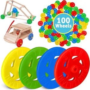Toy Wheels - Bulk Pack of 100 - Small Plastic Wheels for Toy Cars, STEM Projects, Crafts, Mini Vehicles