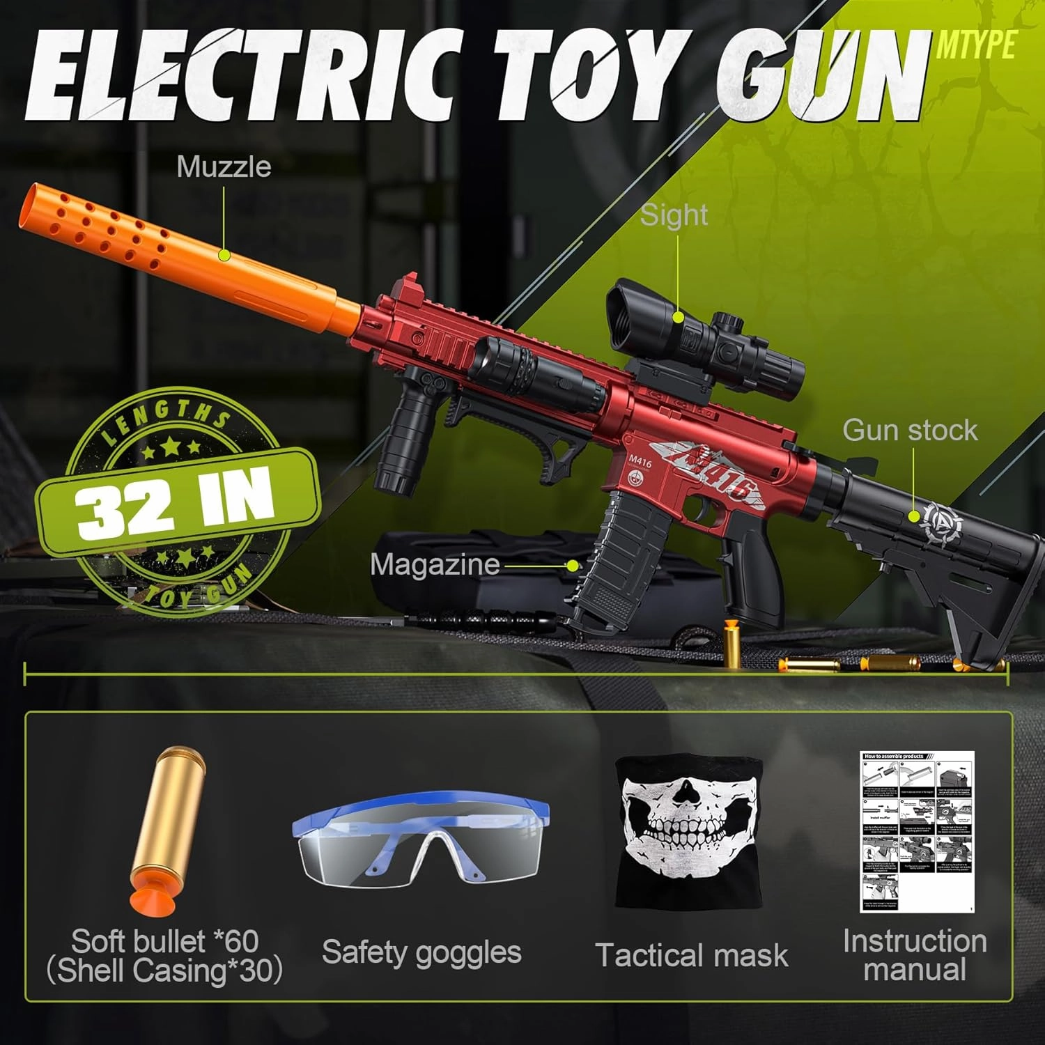 Toy Gun with Soft Bullets Shell Ejecting, Manual Foam Blasters Guns with 60 Bullets, Toy Gun Birthday Gift, RED