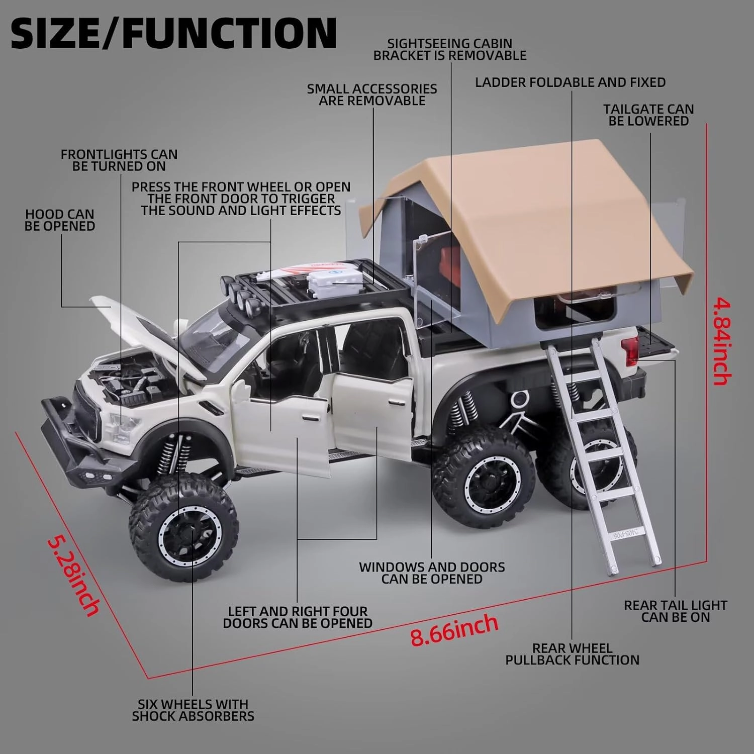 Toy Trucks for Boys Age 4-7,Trucks for Kids F150 Diecast Truck,Model F150 Pickup Truck with Sightseeing Cabin,Pull Back Cars with Light and Sound,Trucks for Kids Ages 4-8（White）