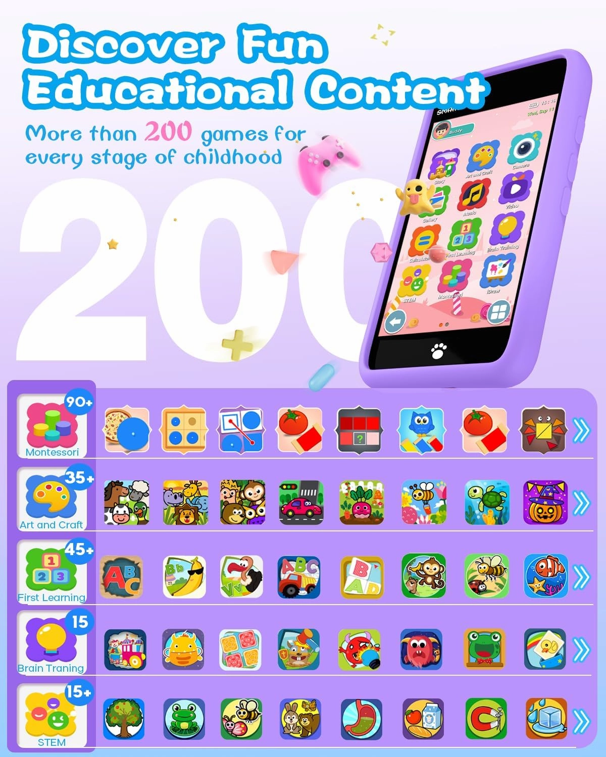 Toys Kids Smart Phone, Birthday Gifts for Girls, Kids Phone with 3.97" Touchscreen, 16 GB Storage & Front Camera Mini Play Cell Phone, Toddler Toys for Girls Age 3 4 5 6 7 8 9 10 Years Old
