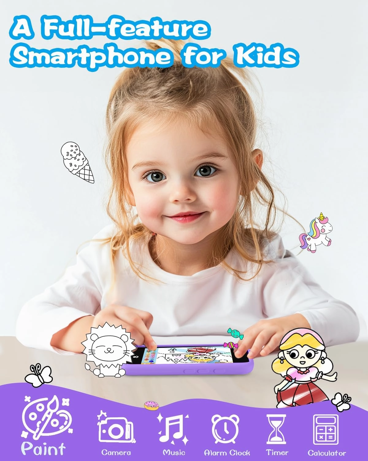 Toys Kids Smart Phone, Birthday Gifts for Girls, Kids Phone with 3.97" Touchscreen, 16 GB Storage & Front Camera Mini Play Cell Phone, Toddler Toys for Girls Age 3 4 5 6 7 8 9 10 Years Old