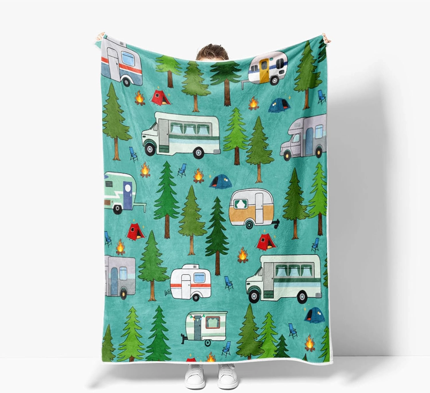 Travel Throw Blanket, Camping Blanket, Camper Decor Blanket,Outdoor Throw Blanket,Happy Camping Soft Plush Fluffy Blankets Camper Bedding for Bed Sofa Couch Camping Gifts 50x60inch