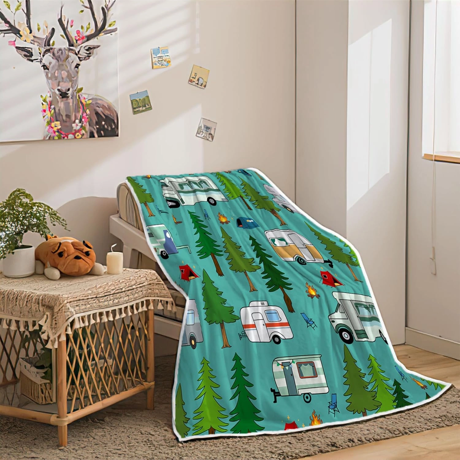 Travel Throw Blanket, Camping Blanket, Camper Decor Blanket,Outdoor Throw Blanket,Happy Camping Soft Plush Fluffy Blankets Camper Bedding for Bed Sofa Couch Camping Gifts 50x60inch