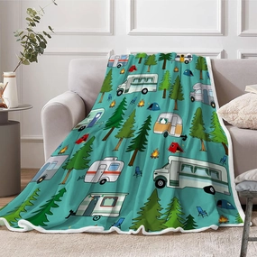 Travel Throw Blanket, Camping Blanket, Camper Decor Blanket,Outdoor Throw Blanket,Happy Camping Soft Plush Fluffy Blankets Camper Bedding for Bed Sofa Couch Camping Gifts 50x60inch