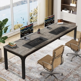 Tribesigns 78.7 Inches Extra Long Computer Desk 2 Person Desk, Double Long Desk, Workstaion for Home Office (Gray Black)