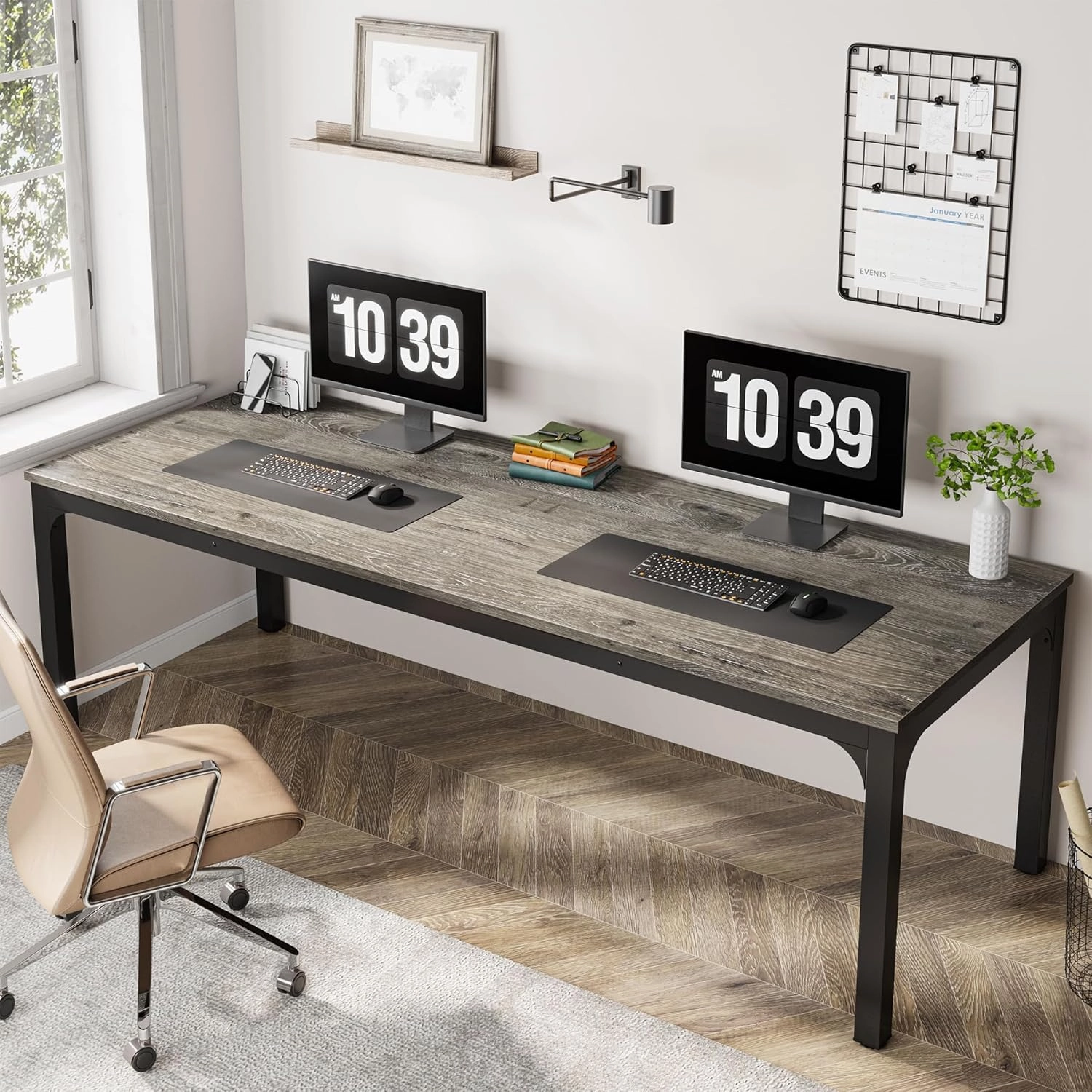 Tribesigns 78.7 Inches Extra Long Computer Desk 2 Person Desk, Double Long Desk, Workstaion for Home Office (Gray Black)