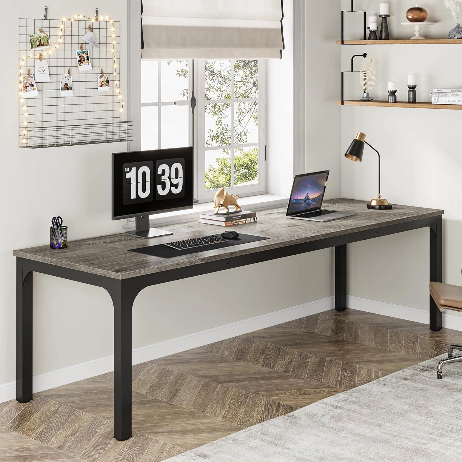 Tribesigns 78.7 Inches Extra Long Computer Desk 2 Person Desk, Double Long Desk, Workstaion for Home Office (Gray Black)