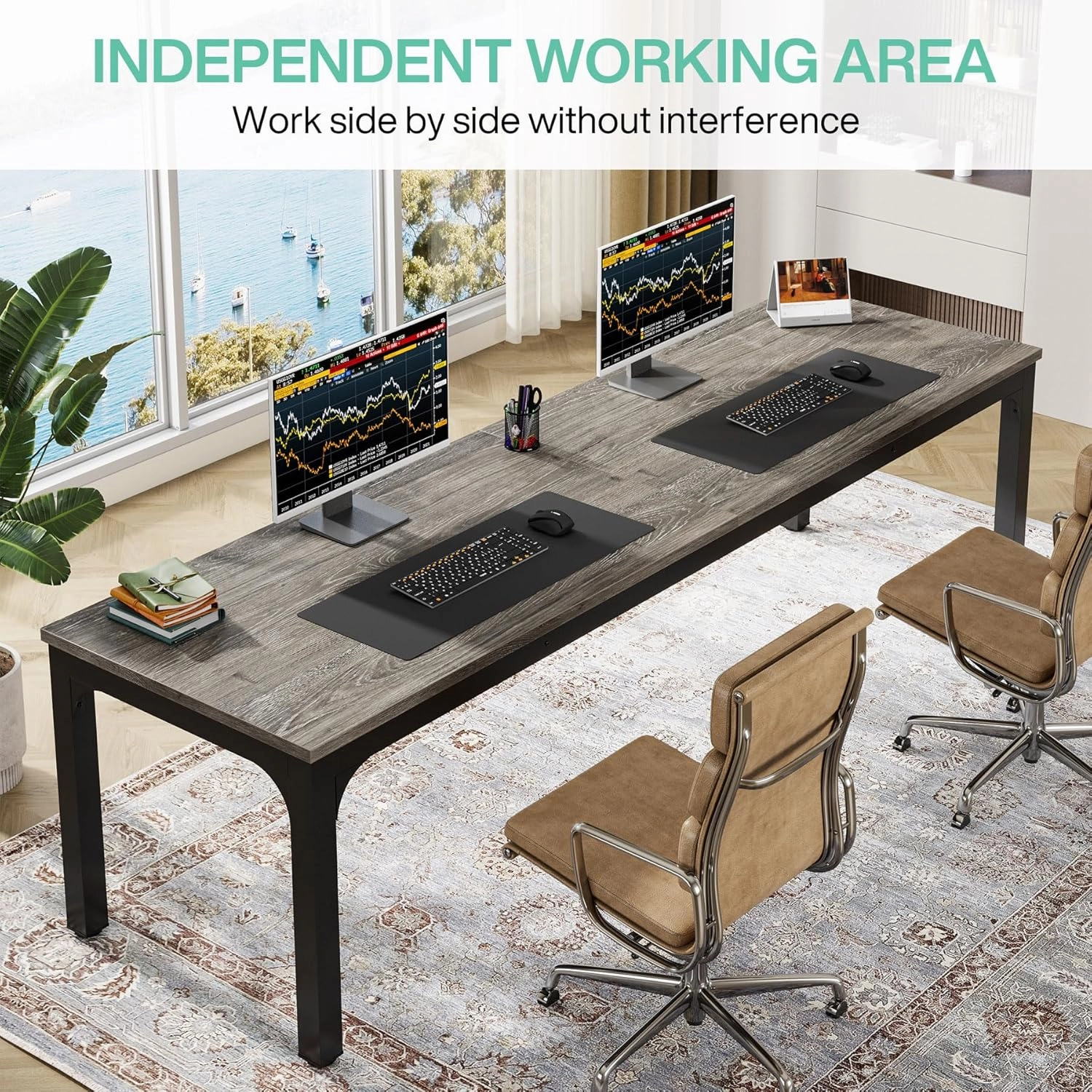 Tribesigns 78.7 Inches Extra Long Computer Desk 2 Person Desk, Double Long Desk, Workstaion for Home Office (Gray Black)