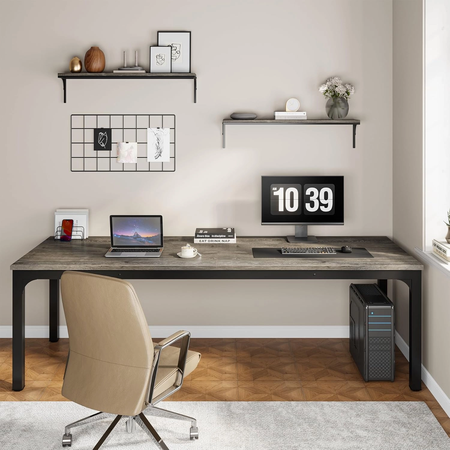 Tribesigns 78.7 Inches Extra Long Computer Desk 2 Person Desk, Double Long Desk, Workstaion for Home Office (Gray Black)