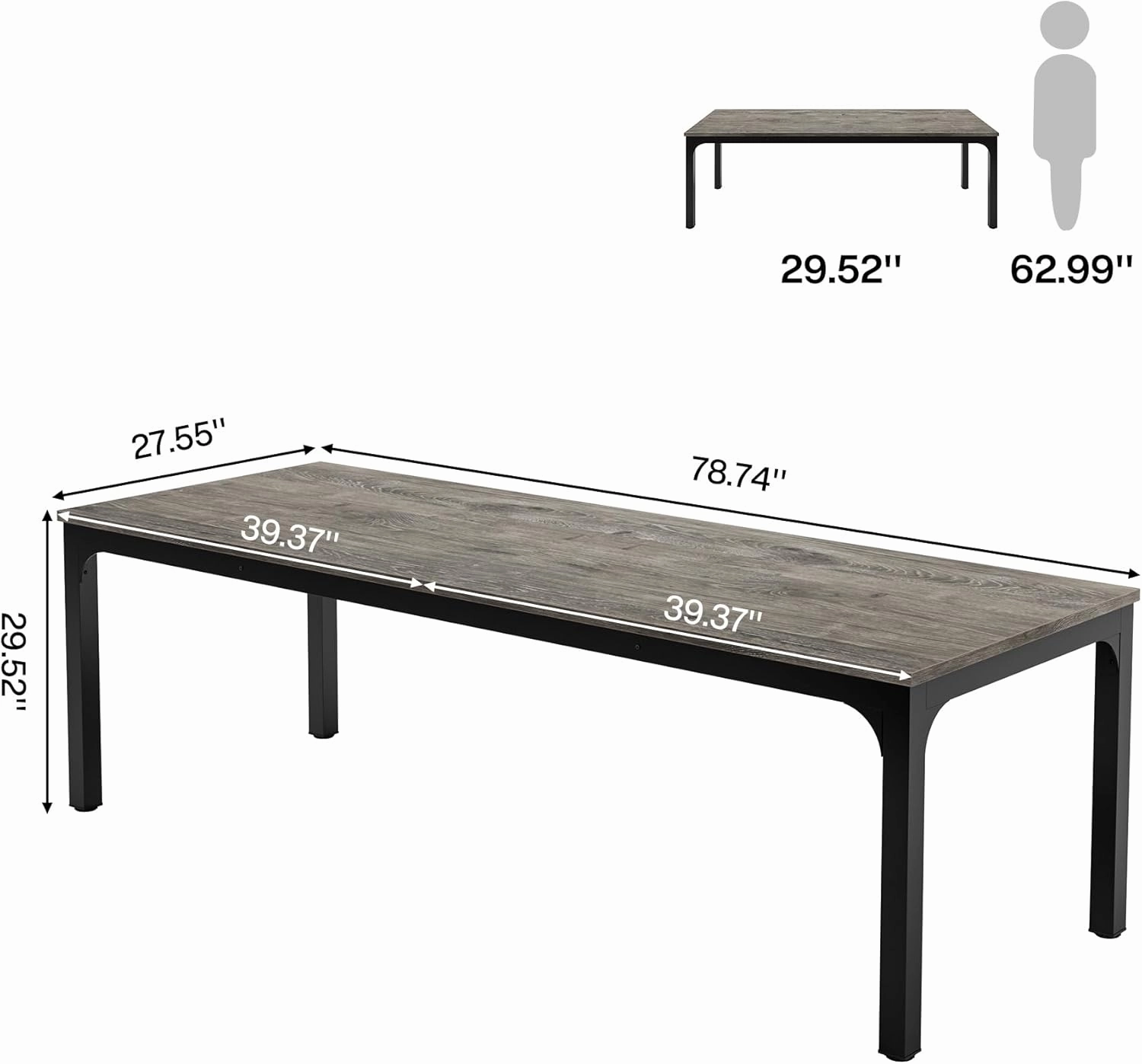 Tribesigns 78.7 Inches Extra Long Computer Desk 2 Person Desk, Double Long Desk, Workstaion for Home Office (Gray Black)