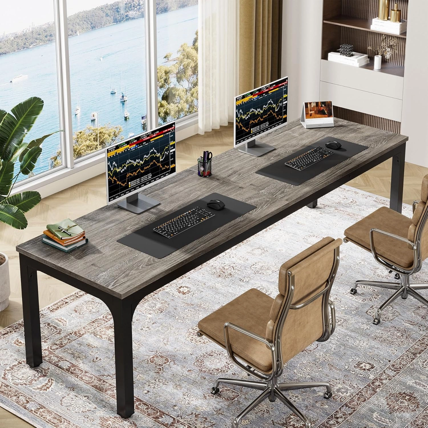 Tribesigns 78.7 Inches Extra Long Computer Desk 2 Person Desk, Double Long Desk, Workstaion for Home Office (Gray Black)