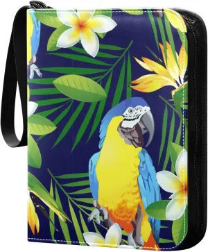 Tropical-birds-colorful Parrots 400 pockets Game Card Binder with Removable Sleeves Trading Card PU Waterproof Sturdy Protectors Holder Collectible Album for Sports Card Collection Storage
