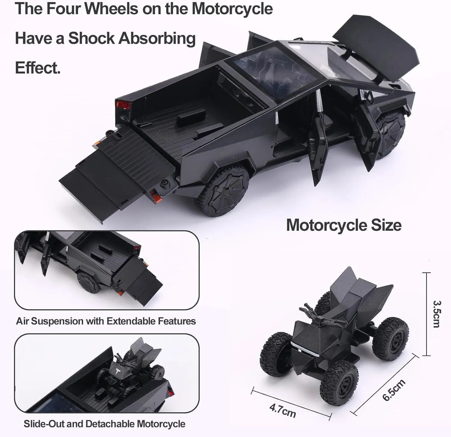 Truck Toy with RV Motorcycle Cybertqud Alloy Die-cast Model Car Pickup Truck 1/24 Race Cars with Sound and Light Ideal Gift for Kids, Black