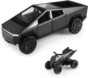 Truck Toy with RV Motorcycle Cybertqud Alloy Die-cast Model Car Pickup Truck 1/24 Race Cars with Sound and Light Ideal Gift for Kids, Black