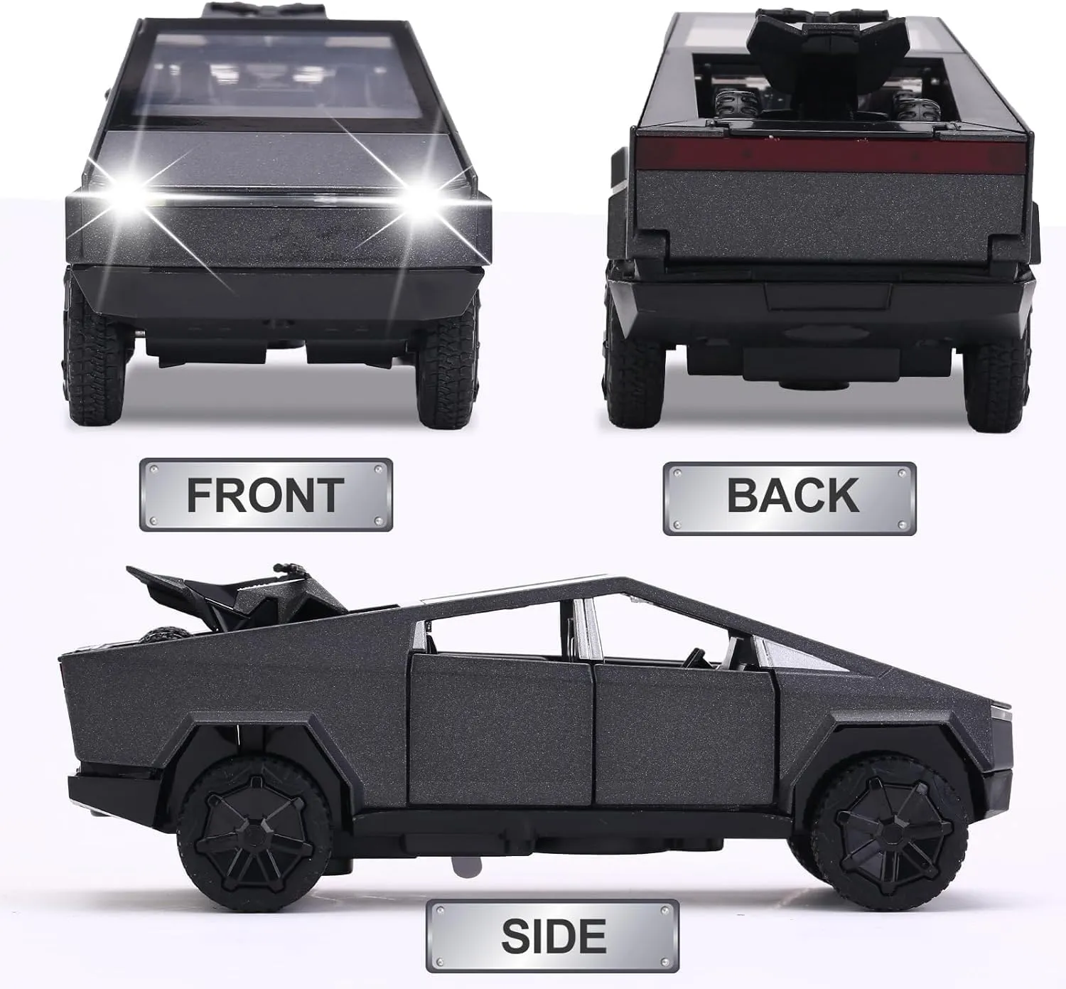 Truck Toy with RV Motorcycle Cybertqud Alloy Die-cast Model Car Pickup Truck 1/24 Race Cars with Sound and Light Ideal Gift for Kids, Black