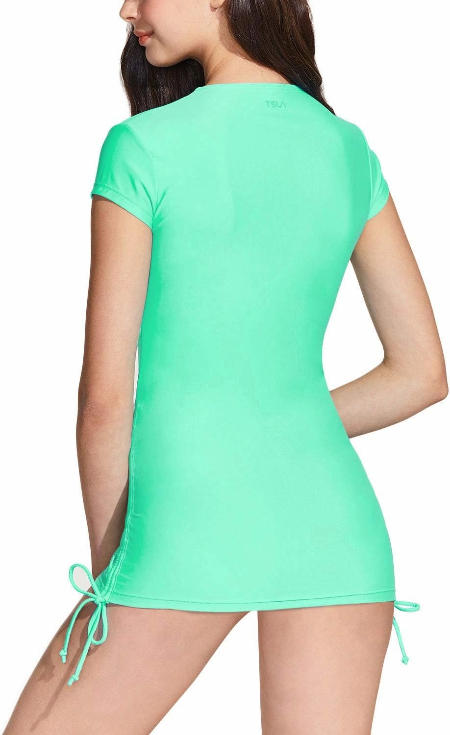 TSLA Women's Half-Zip Front Rash Guard, UPF 50  Side Adjustable Short Sleeve Swim Shirts, UV/Sun Protection Wetsuit Swimsuit