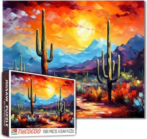 Tucocoo Saguaro Cacti Jigsaw Puzzles for Adults 1000 Pieces, Arizona Desert Landscape Artwork Jigsaw Puzzle 27 x 20 Inches Colorful Puzzles for Home Decoration, Family Puzzle Perfect for Game Nights