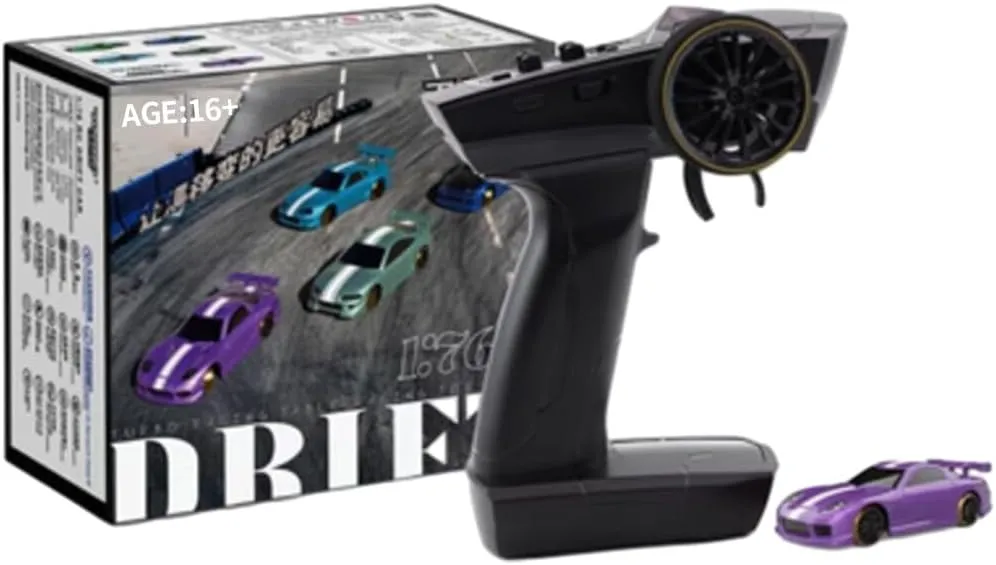 Turbo Racing RC Drift Car, C61 1/76 2.4G RC 3CH Electric RWD Drift Racing Car Model with Lights, Mini Desktop RC Car Model, Creative Rc Drift Cars for Adults (RTR/Purple)