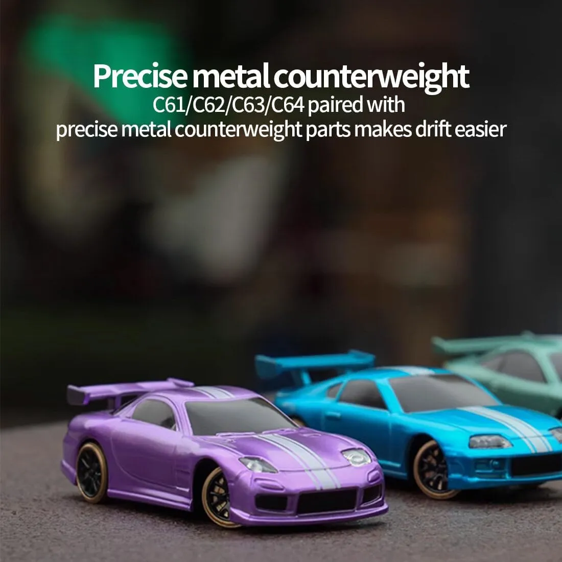Turbo Racing RC Drift Car, C61 1/76 2.4G RC 3CH Electric RWD Drift Racing Car Model with Lights, Mini Desktop RC Car Model, Creative Rc Drift Cars for Adults (RTR/Purple)