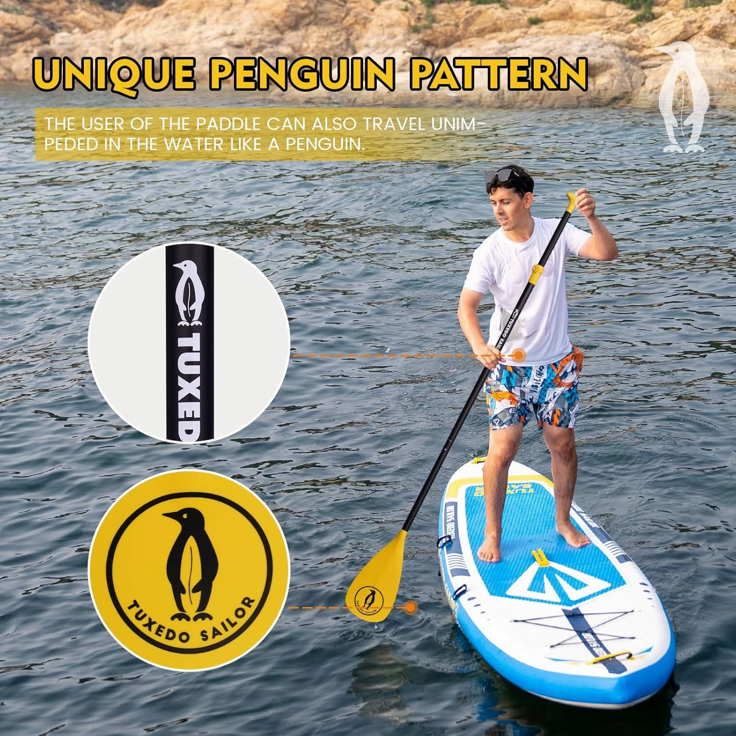 Tuxedo Sailor SUP Paddle - 3 Piece Adjustable Stand Up Paddle Board Paddle - Lightweight & Floating Paddle Board Oar - Durable and Packable, Reinforced Nylon Blades - Efficient Stroke