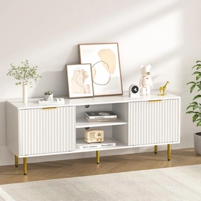 TV Stand for 65 Inch TV, Fluted Doors Entertainment Center with Storage, TV Console Table with Sliding Doors & Adjustable Shelves, TV Stand for Bedroom Living Room(White)