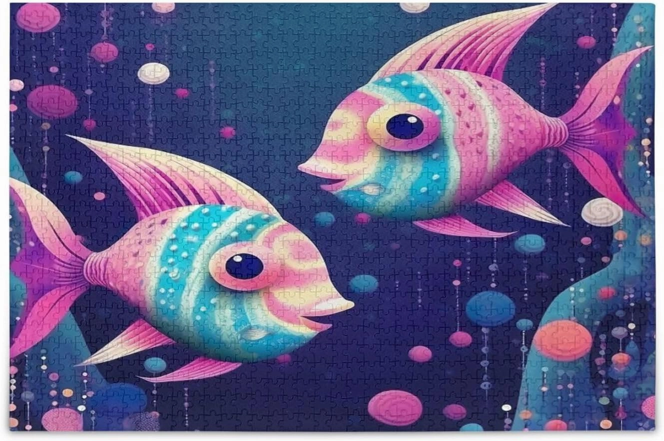 Two Colorful Fish Jigsaw Puzzle for Adults Teenagers, 1000PCS Entertainment Puzzles Large Challenging Game Gift