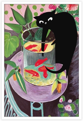 TYOHU Retro Matisse Goldfish And Cat Posters Trendy Funny Black Cat Wall Art Prints Cute Colorful Table Goldfish Prints Painting For Home Bedroom Dorm Wall Decor 16x24in Unframed