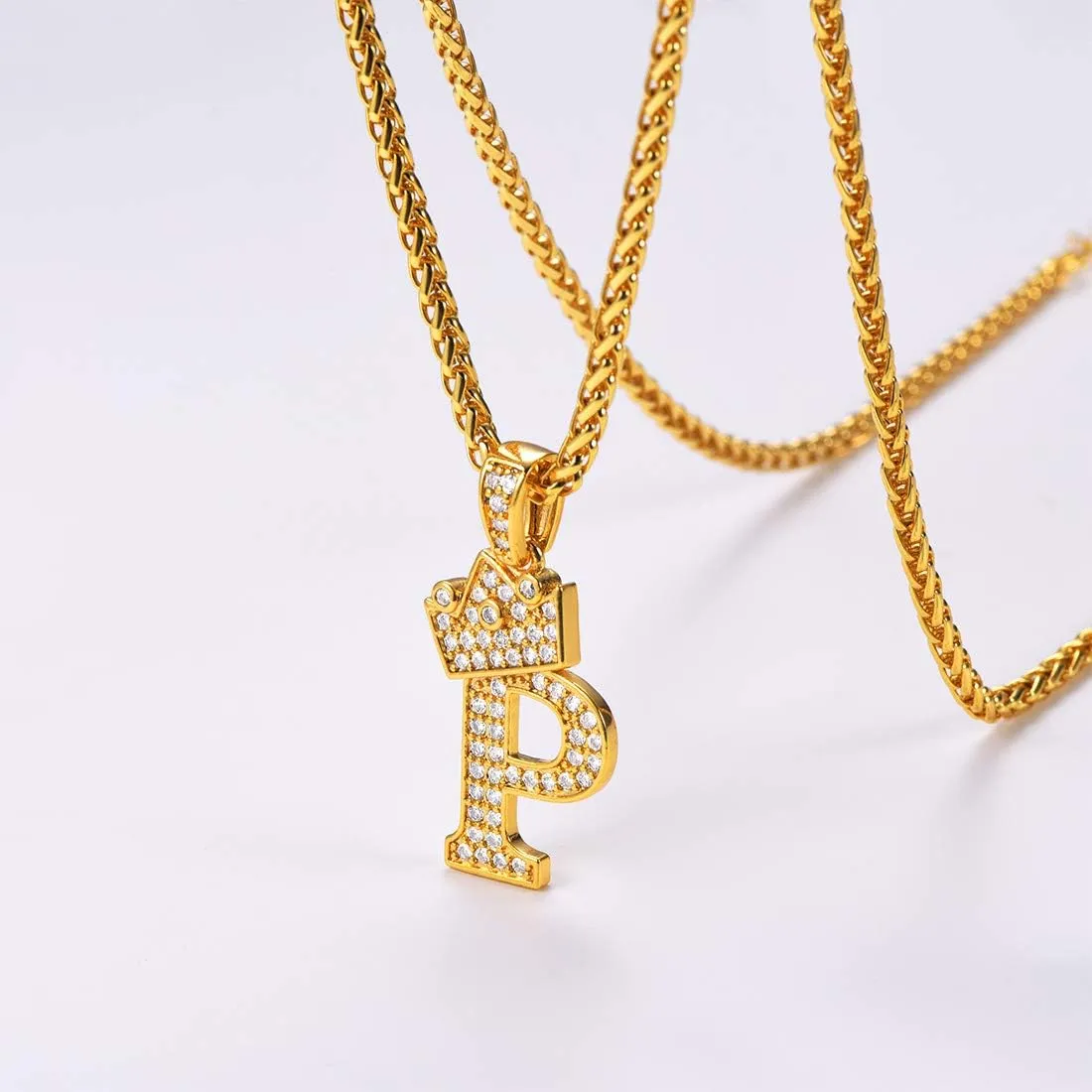 U7 Crown Initial A-Z Necklace, Iced Out Letter Pendant with 22-24 Inch Chain, Men Women Bling Hip Hop Alphabet Name Jewelry Big Initials Necklaces Color Steel,Black,Gold