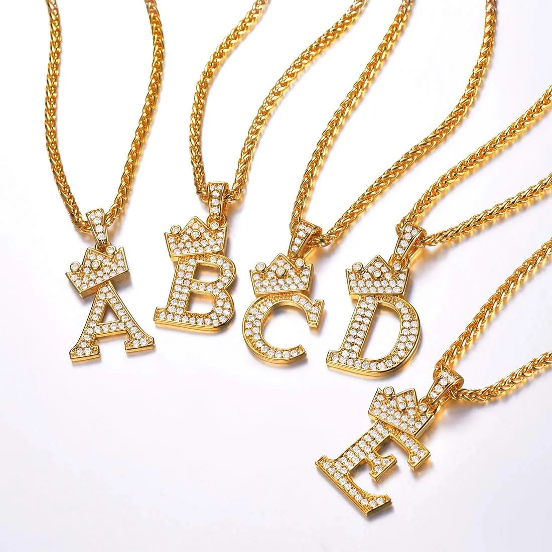 U7 Crown Initial A-Z Necklace, Iced Out Letter Pendant with 22-24 Inch Chain, Men Women Bling Hip Hop Alphabet Name Jewelry Big Initials Necklaces Color Steel,Black,Gold