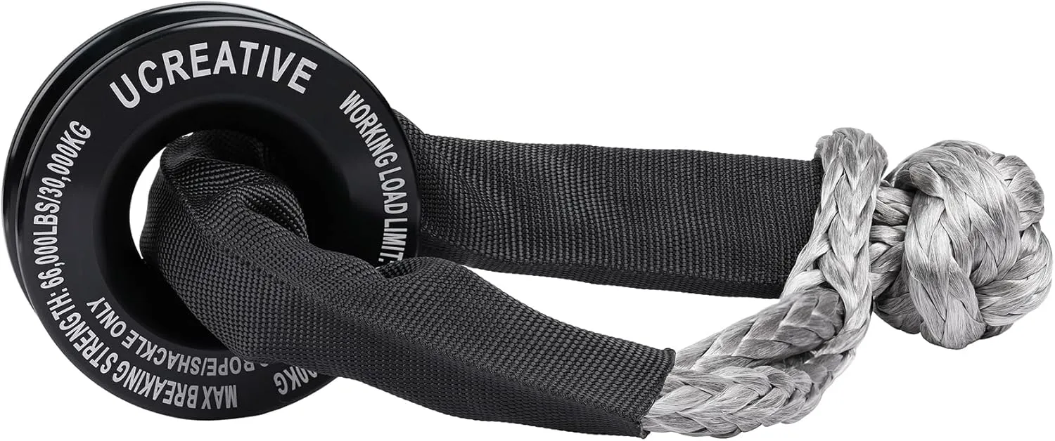 Ucreative Black Recovery Ring and 2PCS Gray Soft Shackle (1/2 Inch x 22 Inch) kit for Synthetic Winch Rope for ATV UTV SUV Truck Off-Road Vehicle Recovery