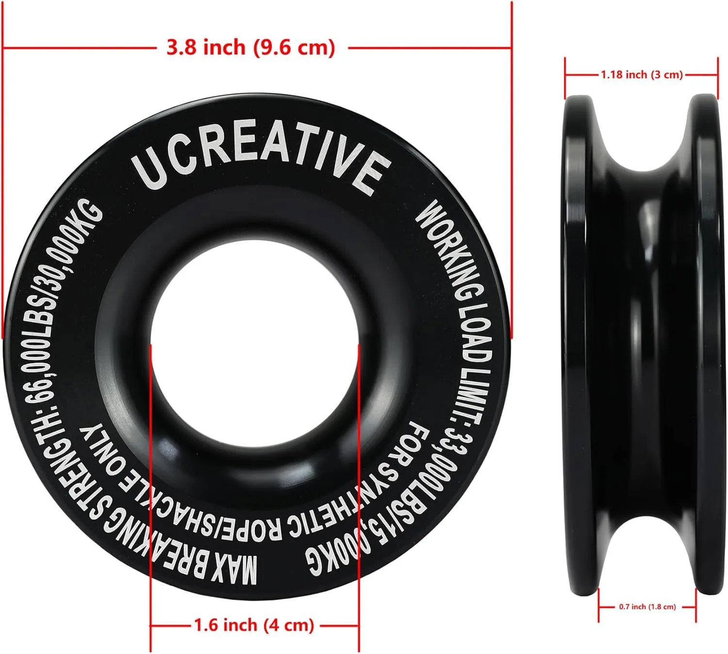 Ucreative Black Recovery Ring and 2PCS Gray Soft Shackle (1/2 Inch x 22 Inch) kit for Synthetic Winch Rope for ATV UTV SUV Truck Off-Road Vehicle Recovery