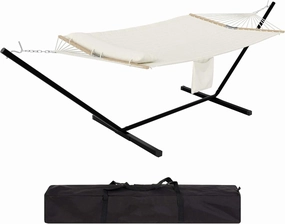 Ultra-Comfort 2-Person Hammock Set with Foldable Steel Frame – Heavy-Duty Outdoor Lounger for Garden, Camping & Patio (450lb Capacity   Quick-Stow Carry Bag),White (Concave)