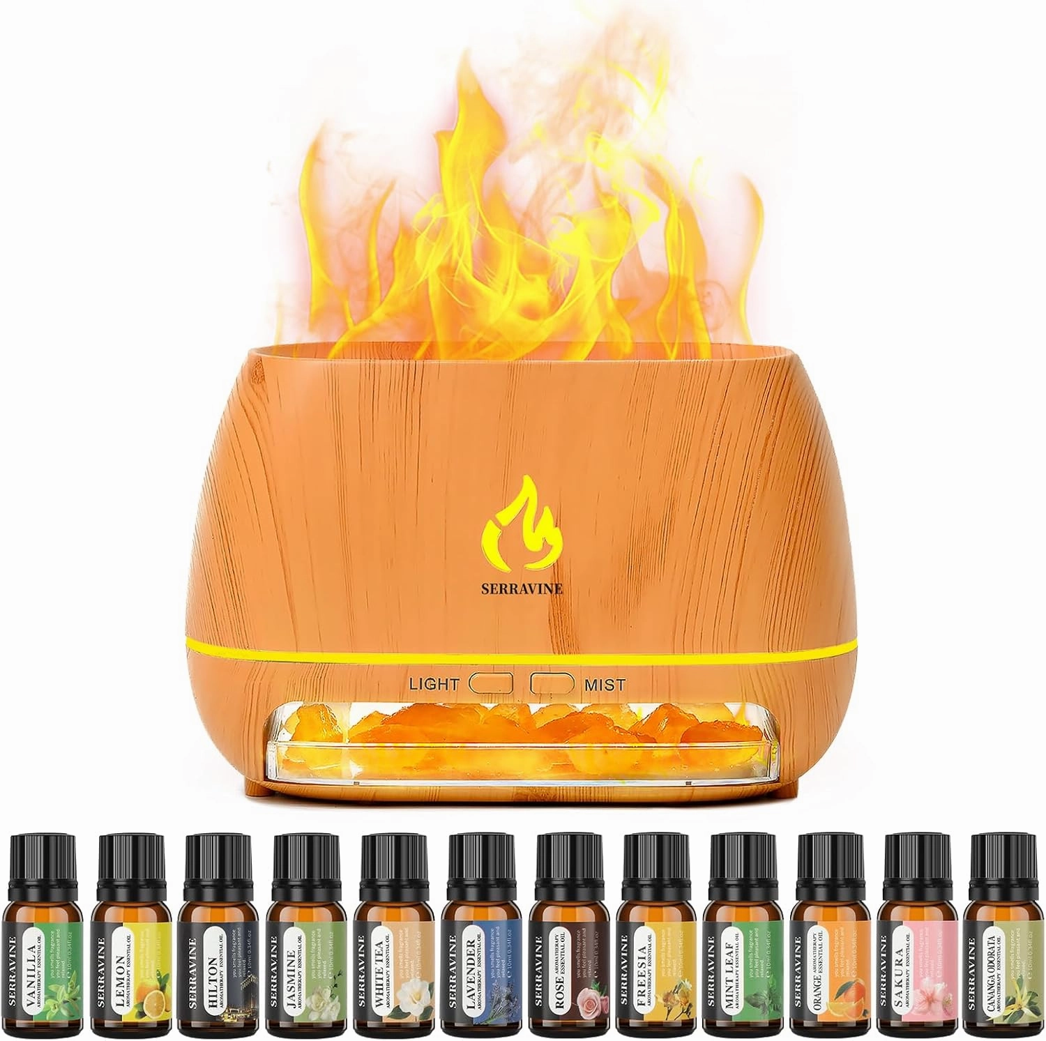 Ultrasonic Essential Oil Diffuser Set with 12 Best Aromatherapy Oils, Gift Box & Bag, Himalayan Salt Lamp Diffuser，Cool Mist Humidifier for Bedroom, Scent Diffusers for Home
