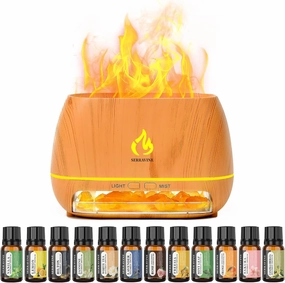 Ultrasonic Essential Oil Diffuser Set with 12 Best Aromatherapy Oils, Gift Box & Bag, Himalayan Salt Lamp Diffuser，Cool Mist Humidifier for Bedroom, Scent Diffusers for Home