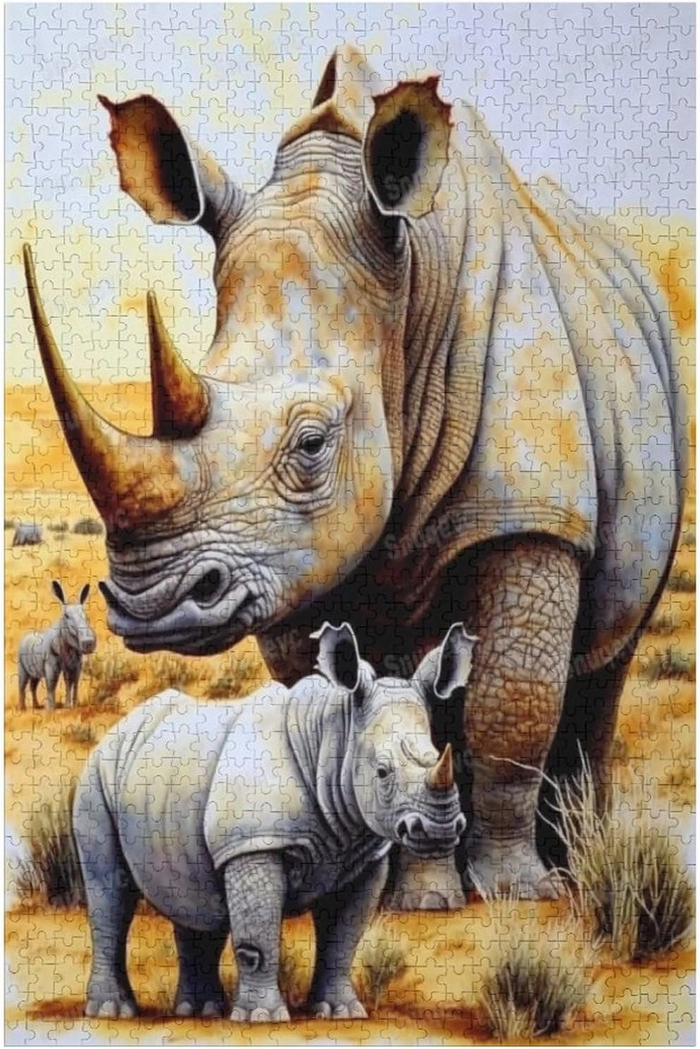 Unique Wooden Jigsaw Puzzles - Grassland Rhinoceros, 1000 Pieces Colorful Artwork Jigsaw Puzzle for Adults, Fun and Challenging Brain Exercise for Puzzle Enthusiasts - Ideal Gift