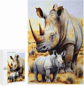Unique Wooden Jigsaw Puzzles - Grassland Rhinoceros, 1000 Pieces Colorful Artwork Jigsaw Puzzle for Adults, Fun and Challenging Brain Exercise for Puzzle Enthusiasts - Ideal Gift