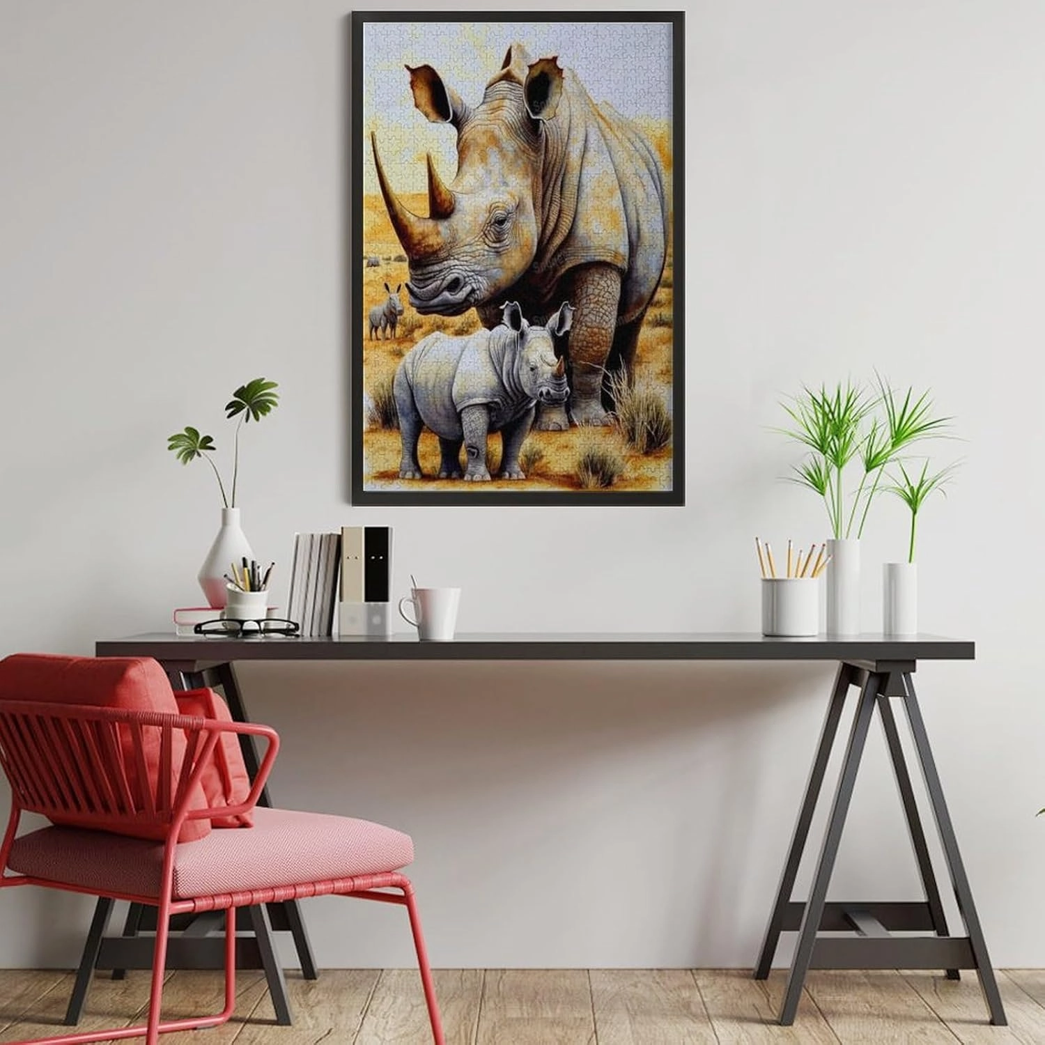 Unique Wooden Jigsaw Puzzles - Grassland Rhinoceros, 1000 Pieces Colorful Artwork Jigsaw Puzzle for Adults, Fun and Challenging Brain Exercise for Puzzle Enthusiasts - Ideal Gift