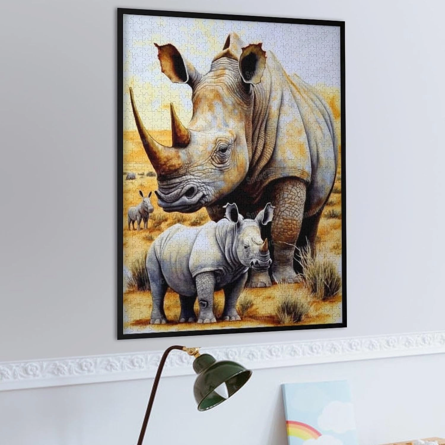 Unique Wooden Jigsaw Puzzles - Grassland Rhinoceros, 1000 Pieces Colorful Artwork Jigsaw Puzzle for Adults, Fun and Challenging Brain Exercise for Puzzle Enthusiasts - Ideal Gift