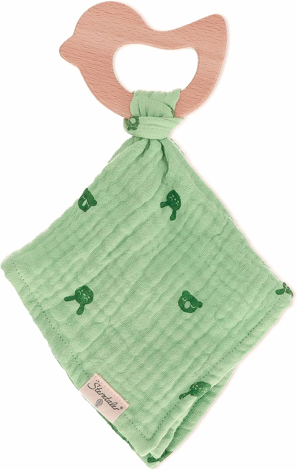 Unisex Baby Comforter with Teething Ring Kinni and Kalla - Baby Girl Soft Toy - Organic - Medium Green - 1 Piece (1 Piece)