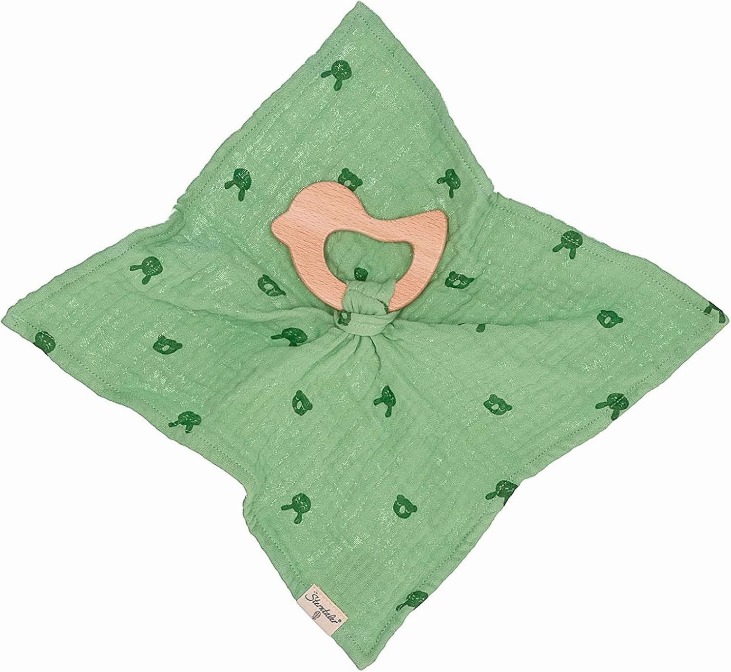 Unisex Baby Comforter with Teething Ring Kinni and Kalla - Baby Girl Soft Toy - Organic - Medium Green - 1 Piece (1 Piece)