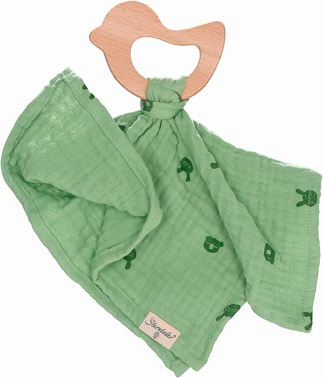 Unisex Baby Comforter with Teething Ring Kinni and Kalla - Baby Girl Soft Toy - Organic - Medium Green - 1 Piece (1 Piece)