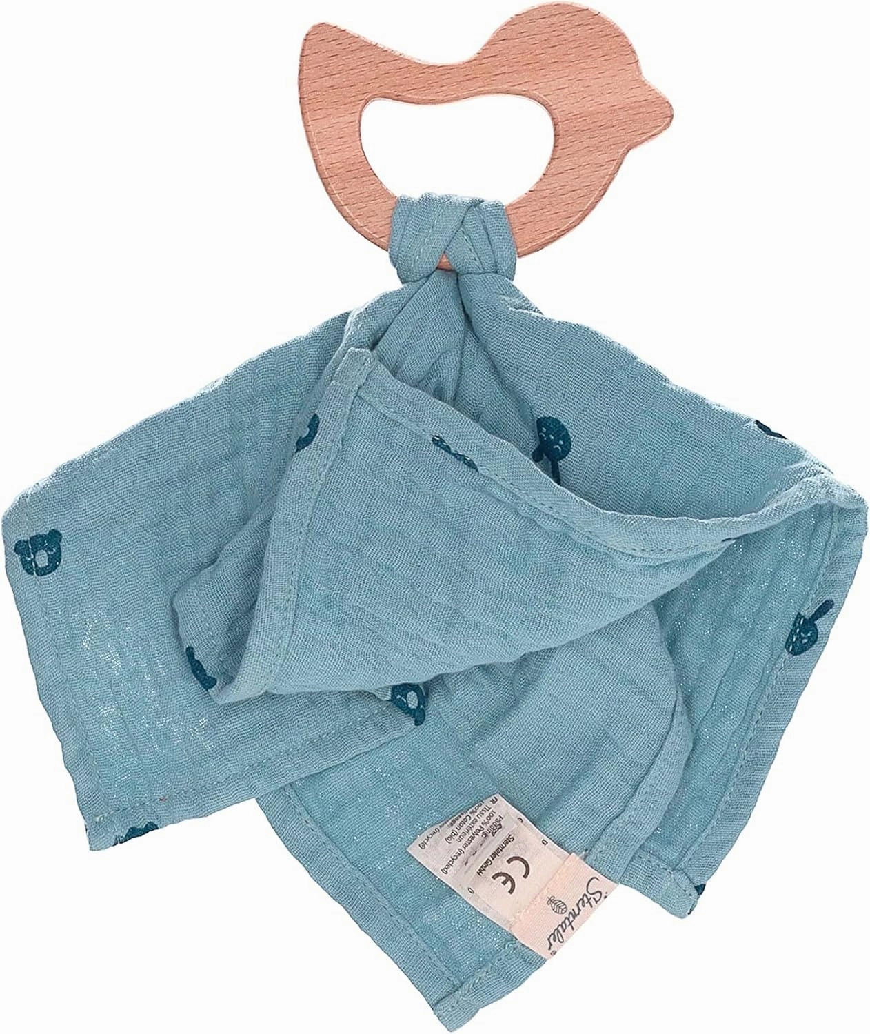 Unisex Baby Safety Towel with Kinni and Kalla Teether, Safety Blanket for Baby and Girl, Organic, Heather Blue