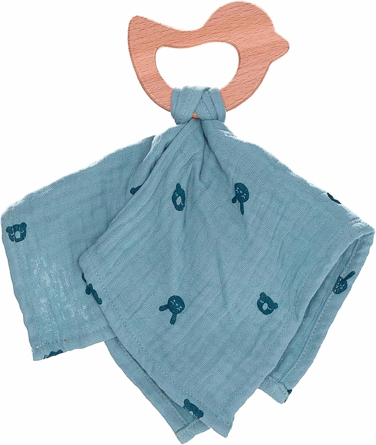 Unisex Baby Safety Towel with Kinni and Kalla Teether, Safety Blanket for Baby and Girl, Organic, Heather Blue