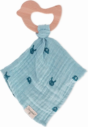 Unisex Baby Safety Towel with Kinni and Kalla Teether, Safety Blanket for Baby and Girl, Organic, Heather Blue