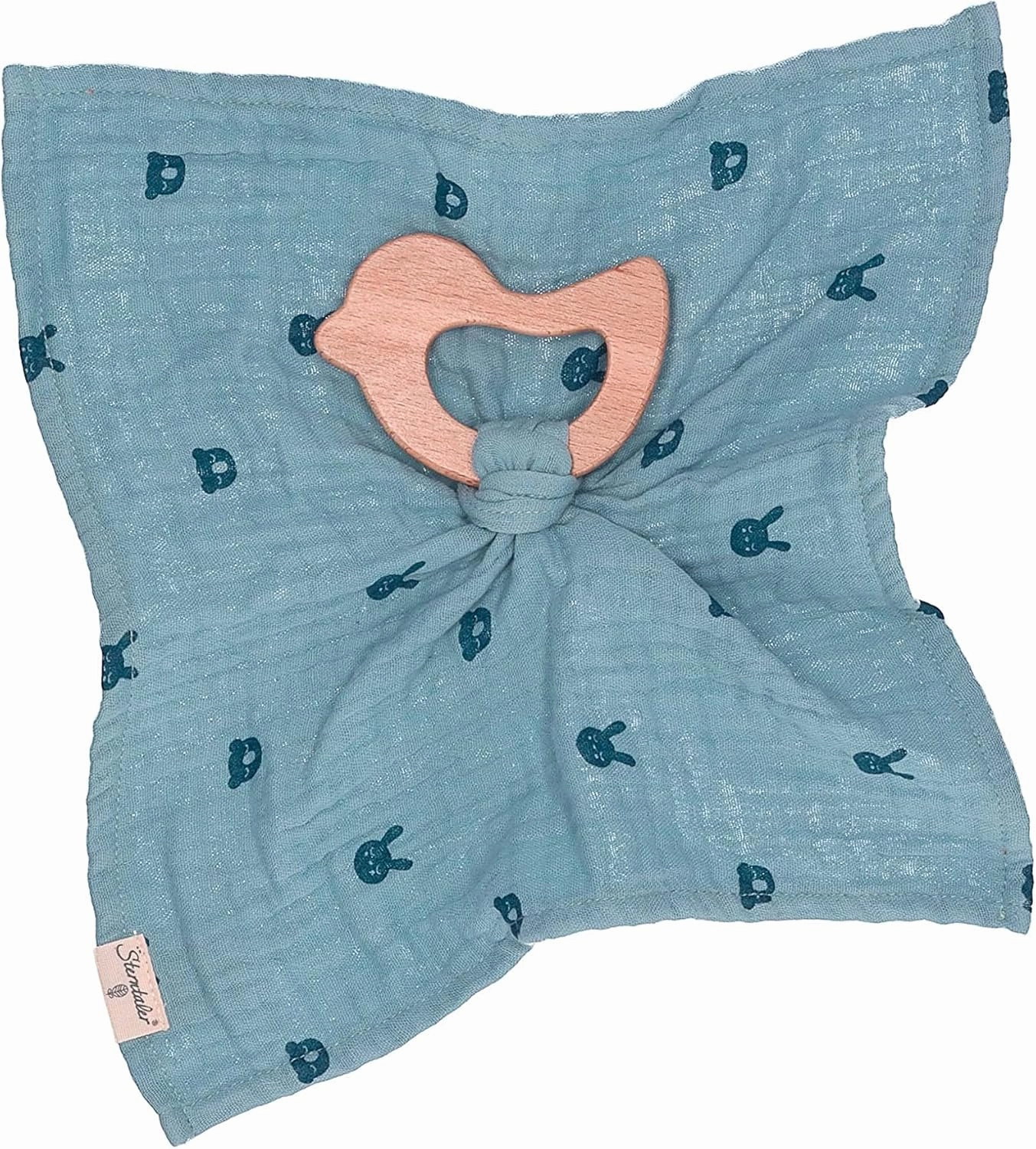 Unisex Baby Safety Towel with Kinni and Kalla Teether, Safety Blanket for Baby and Girl, Organic, Heather Blue