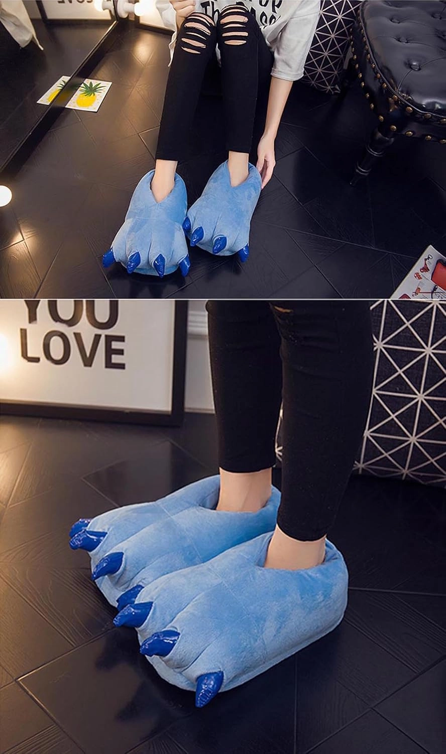 Unisex Funny Animal Costume Paw Claw Shoes, Soft Plush Home Slippers