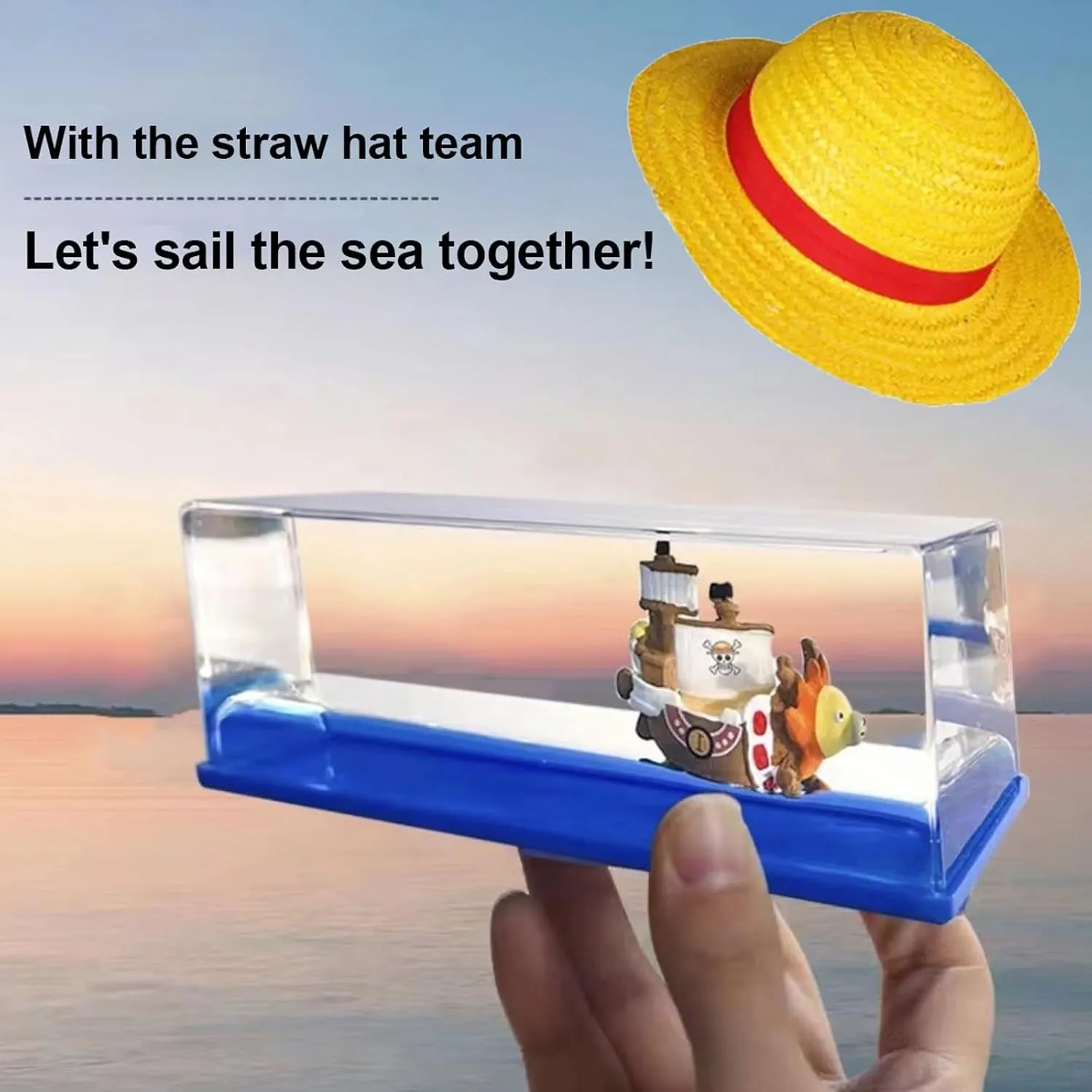 Unsinkable Boat Pirate Ship, Housand Sunny Fluid Drift Bottle, Ship in a Bottle Cruise Ship Model Toy, Suitable, for Car Decor, Home Showcase Desktop Ornaments-Rectangle